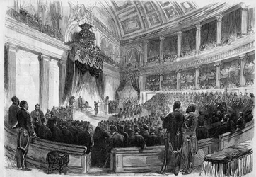 Leopold II (1835-1909), koning der Belgen, legde een eed af voor de grote lichamen van de staat in 1865