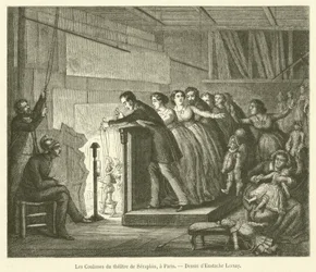 De coulissen van het Seraphin-theater, in Parijs