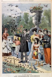 De vogelbezweerders in de Jardin des Tuileries - in "Le Petit Parisien" van 21/07/1901 (gravure)
