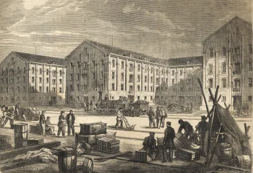 De dokken van Rouen in 1866 - gravure