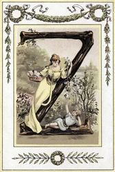 Letter die een moeder en haar zoon voorstelt, eind 19e eeuw (chromolithografie)