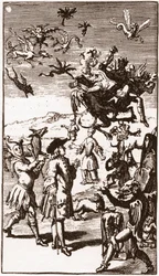 De evocatie van demonen, gravure uit 1710 in 