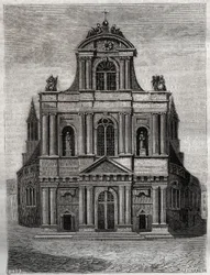 De kerk Saint Gervais Saint Protais (Saint-Gervais-Saint-Protais) (gevel van Clement II Metezeau) Parijs (4e arr) Gravure in “Histoire physique, civile et morale de Paris: depuis les premiers temps historiques à nos jours” door Jacques Antoine Dulaure