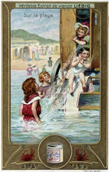 Liebig chromolithografie serie Strandspel van kinderen