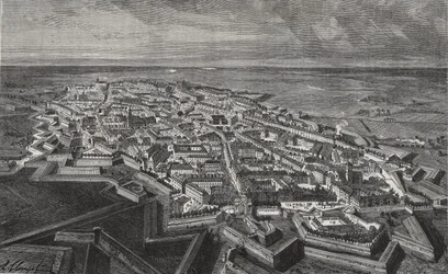Stad Lille in het noorden van Frankrijk - gravure in "La France illustree: geografie, geschiedenis, administratieve statistiek" door V.A. Malt-Brown. 1884