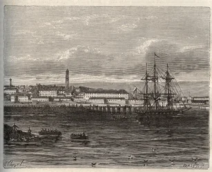 Lorient - Morbihan in de regio Bretagne - gravure in "La France illustree: geografie, geschiedenis, administratieve statistiek" door V.A. Malt-Brown. 1884