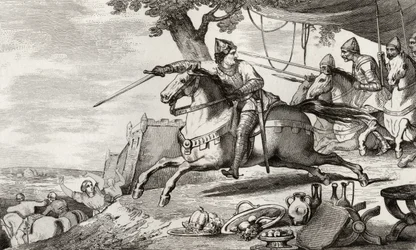 Lothair (941-86) leidt zijn leger in de strijd, uit 