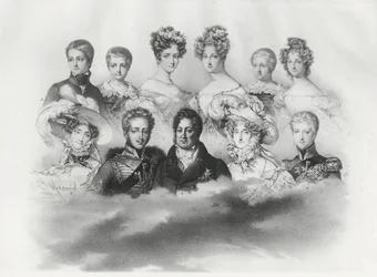 Lodewijk Filips I en zijn familie in 1830 (gravure)