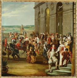 Louis XIV voor de grot van Thetis in de tuinen van Versailles ...