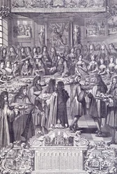 Lodewijk XIV, liefde en vreugde van zijn volk, gravure uit Almanacco