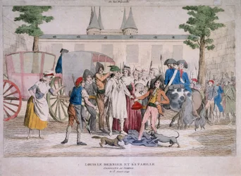 Lodewijk XVI en zijn familie naar de Tempel geleid