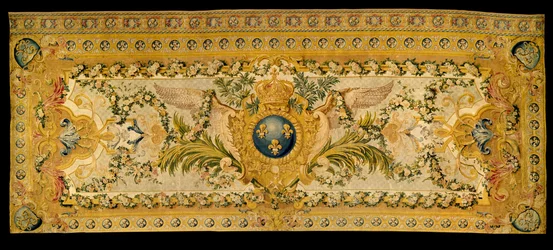 Lodewijk XV meubilair: tapijt van de tribune van de koninklijke kapel van Versailles. Gemaakt door de fabriek van Chaillot. 1759 Versailles, museum van het kasteel
