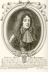 Louis de Bourbon, Prins van Condé, 1668 - 1710. Prins van het bloed aan het Franse hof van Lodewijk XIV. Uit Les Heures Libres gepubliceerd 1908.