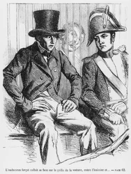 Lucien de Rubempre en Vautrin gearresteerd, illustratie uit Splendeurs et Miseres des Courtisanes door Honore de Balzac, gepubliceerd 1867