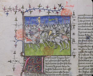 MS.2028 Gevecht tussen de zonen van Lodewijk I de Vrome (778-840), uit de Grandes Chroniques de France, 1375-79