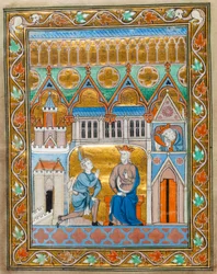 MS 300 fol.IIIv Koning David ontvangt het nieuws van Absaloms dood, uit de Psalter-Uren van Isabelle van Frankrijk, ca.1255