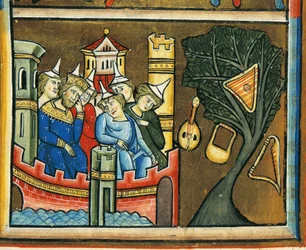 MS CXXXVII fol. 139v, Rouwende Joden in Babylon, uit het Psalter van Sint Elizabeth
