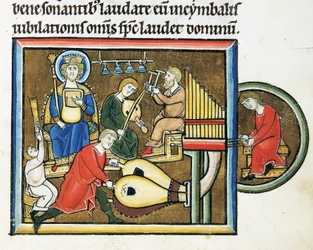 Koning David met de psalter en muzikanten, uit het Psalter van Sint Elizabeth