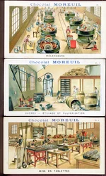 Chocolade maken, afbeelding ter promotie van de chocolade Moreuil, ca. 1900