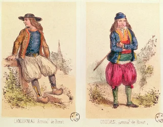 Mannenkostuums uit Landerneau en Goulven, uit Les Costumes Bretons de Sorrieu