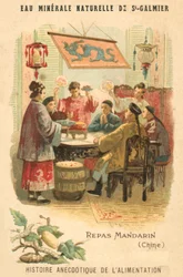 Mandarijnenmaaltijd, China (chromolitho)