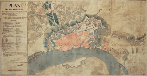 Kaart van schade veroorzaakt door de Rijn, Düsseldorf, 1799