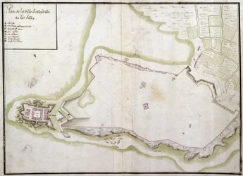 Kaart van de stad en citadel van Port Louis