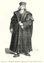 Venetiaanse koopman in Syrië in de XVIe eeuw; naar Vecellio (gravure)