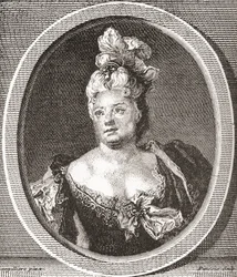 Marianne Duclos de Chateauneuf, 1664 - 1747. Franse comédienne. Uit Les Heures Libres gepubliceerd 1908.