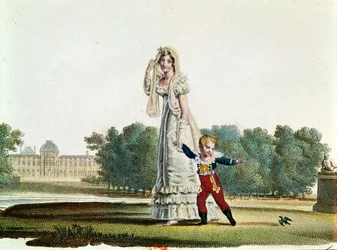 Marie Louise en de koning van Rome voor het Tuilerieënpaleis