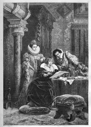 Marie de Medici met haar invloedrijke Italiaanse vrienden en vertrouwelingen Leonora Dori (Dosi) bekend als Galigai (1571-1617) en haar echtgenoot Concino Concini (circa 1575-1617)