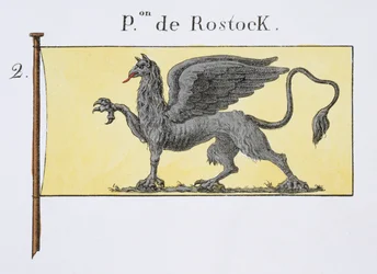 Maritieme vlag met griffioen-embleem dat het wapen van Rostock aanduidt, uit een Frans vlaggenboek, c.1819