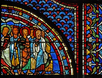 Het Maria Magdalena-raam: Maria vertelt de discipelen over de Opstanding