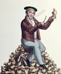 Mathurin Bruneau (1784-1825) pretendent van de Franse troon als koning Lodewijk XVII, c.1818 (kleurgravure)