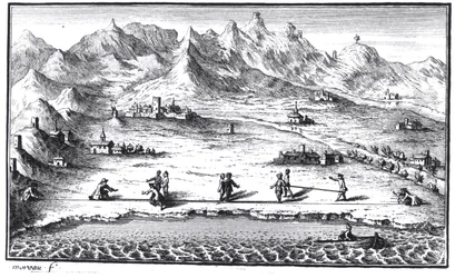 Het meten van de meridiaan, illustratie uit La Méridienne de Paris door César-François Cassini de Thury, 1744