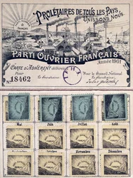 Lidmaatschapskaart van de Franse Arbeiderspartij tijdens het leiderschap van Jules Guesde (1845-1922) 1901