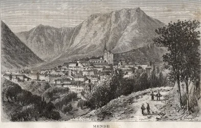 Mende - Lozere in regio Languedoc-Roussillon - gravure in 