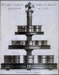 Metaalwerk: een set likeurbekers op een standaard, 1780-96