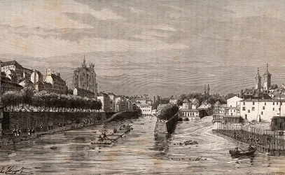 Metz - uitzicht op de haven Saint-Georges - Moselle - gravure in 