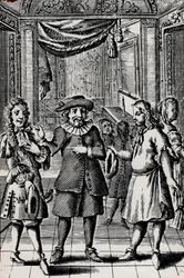 De vrek, gravure uit het werk van Molière, pseudoniem van Jean-Baptiste Poquelin (1622-1673) - Scène uit het stuk van Molière L