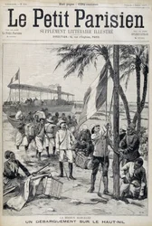 Mission Marchand: landing aan de bovenloop van de Nijl - in "Le Petit Parisien" van 02/10/1898 (gravure)