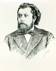 Modest Petrovich Moussorgsky (1835-81), illustratie uit LHistoire de la Musique en Russie door Albert Soubies, gepubliceerd in Parijs, 1898