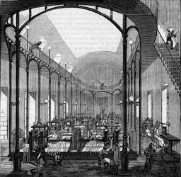 Muntproductie: walsen en snijden. Gravure in ‘Le Monde Illustré’, nr. 145 van 21 januari 1860.