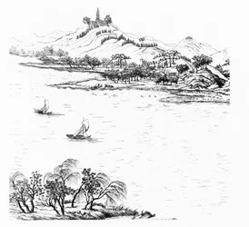 Berg Chang en Meer Chou, uit Jardins Anglo-Chinois à la Mode, door George Louis le Rouge, gepubliceerd ca. 1776-88