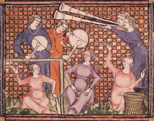 Ms 1044 fol.103v Muzikanten, uit Ovide Moralise geschreven door Chretien Legouais