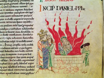 Ms 12-15 t.3 f.64 De kinderen in de oven, uit de Bijbel van Etienne Harding