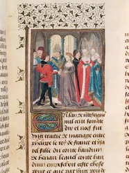 Ms. 149 t.3 fol.88 Het Huwelijk van Philippe Auguste (1165-1223) Koning van Frankrijk en Isabelle van Henegouwen, dochter van Graaf Baudouin