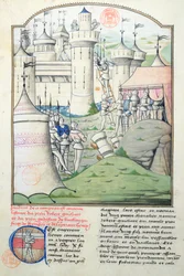 Ms 1560 Inname van Jeruzalem in 1099 door Godfried van Bouillon en de kruisvaarders tijdens de Eerste Kruistocht, miniatuur uit Fleur des Histoires