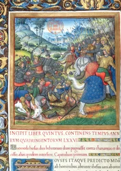 Ms. 1581 f. 154 Illustratie uit Boek VIII (Van de dood van David tot de dood van Achab), Hoofdstuk 1 van de Oudheden van de Joden (Antiquitates Judaicae) door Flavius Josephus - Hoe Salomo, toen hij