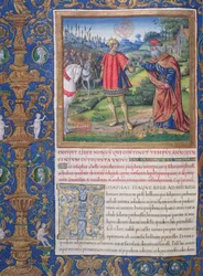 Ms. 1581 f. 178v Illustratie uit Boek IX (Van de dood van Achab tot de gevangenschap van de Tien Stammen), Hoofdstuk 1 van de Oudheden van de Joden (Antiquitates Judaicae) door Flavius Josephus - Koning